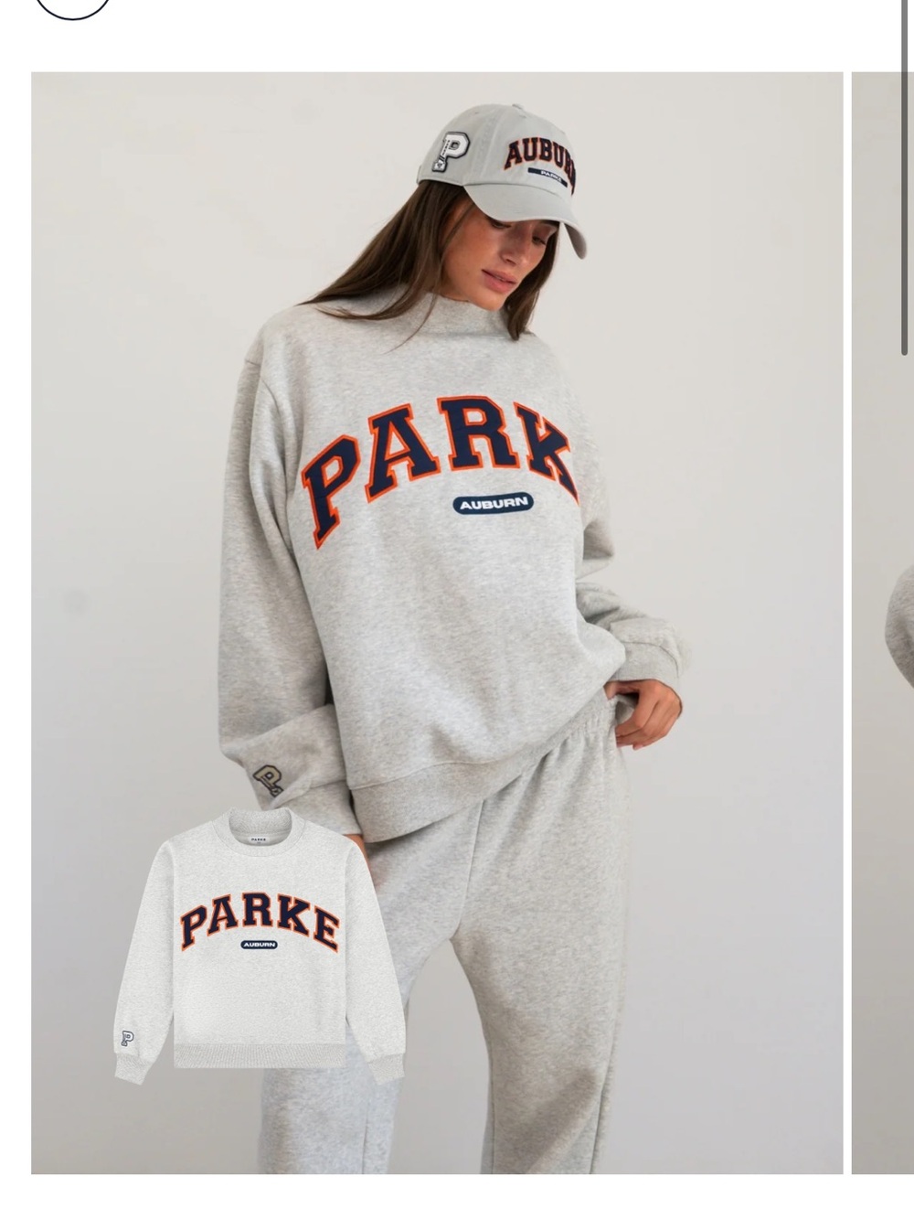 PARKE Auburn Light Gray Crewneck Sweatshirt with Navy & Orange Logo